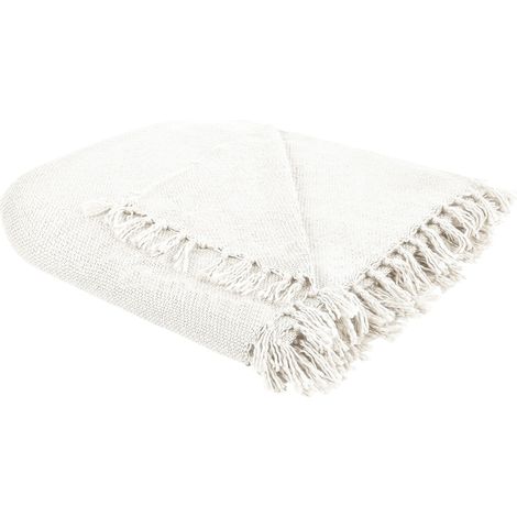 Coperta tessuta a mano con frange 150 x 200 cm bianco crema Chaohani