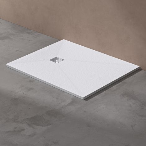 doporro Receveur de Douche à Carreler à Poser en Solid Surface Bac à Douche Rectangulaire Antiglisse Blanc Design Geoma09 100x120x3cm (1/5)