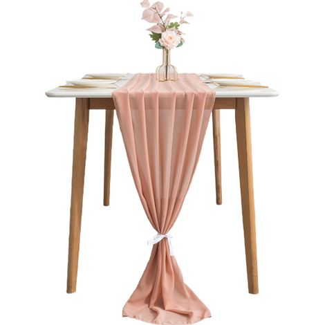 Chemin de Table décoratif moderne en mousseline de soie, couleur Pure, Rose doré, linge de Table à manger avec 2 attaches blanches pour Banquet de mariage (1/5)