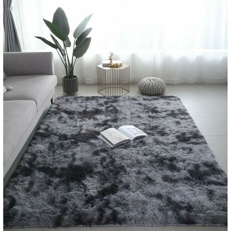 Tapis de Salon Shaggy 160 x 230cm en Peluche Gris Foncé Fibre de Polypropylène Souple Tapis Antidérapante- (1/4)