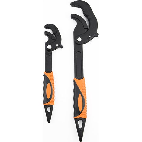 Clé à pipe universelle en acier à haute teneur en carbone, jeu de clés ouvertes Snap N Grip, outil multifonction pour plombier, 2 pièces (37,5/26 cm)