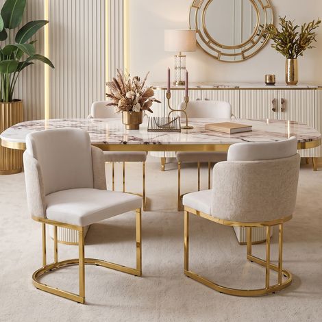 4 sillas de comedor, cómodas y transpirables, adecuadas para restaurantes, salas de estar, cafeterías y otros lugares, estilo moderno, patas de silla galvanizadas en color dorado, tela de chenilla, be (1/5)