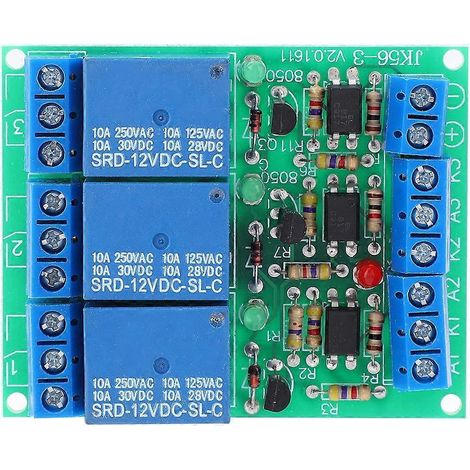 3-Kanal-Relaismodul mit Hochpegeltriggerung und Optokoppler-Isolation, 12 V DC, 10 A