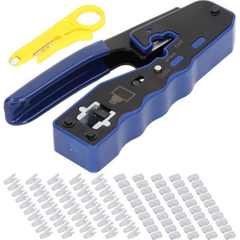 Kit d'outils de sertissage RJ45, pince à dénuder avec 50 connecteurs RJ, adapté aux prises réseau RJ, kit d'outils de sertissage Ethernet, kit d'outils de sertissage pour prises RJ45. (1/5)