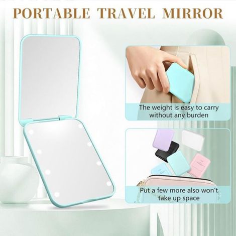 Miroir compact, miroir de poche LED grossissant 1X/3X avec batterie interne, mini miroir pour sac à main, poche, voyage et cadeau (1/5)