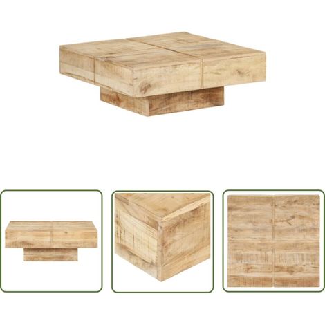 The Living Store Table basse 80x80x28 cm Bois de manguier massif - Table Basse - Meuble Salon - Table En Bois - Table Design - Mobilier Tendance (1/4)