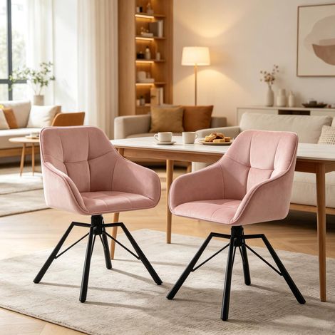 Sedie girevoli imbottite in velluto rosa 2 pezzi OKMYHOME (1/5)