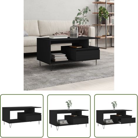 The Living Store Couchtisch Schwarz 90x49x45 cm Holzwerkstoff - Couchtisch - Wohnzimmerstil - Holzwerkstoff Möbel - Schwarzer Couchtisch - Sideboard (1/5)