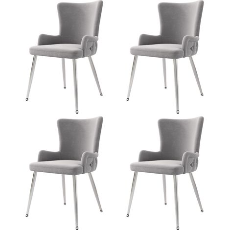 GagaChaise de salle à manger, lot de 4, velours gris, pieds métal argentés (1/5)