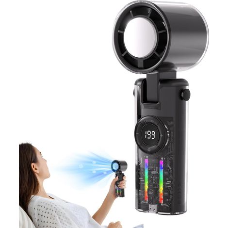 JSSEVN - Ventilador de mano portátil recargable  Ventilador plegable con luces ambientales (1/5)
