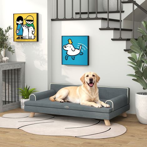 Canapé pour chien chat design scandinave coussin moelleux amovible pieds bois massif 100 x 62 x 32 cm gris (1/5)