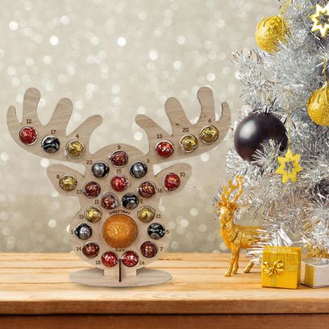 Calendrier de l'Avent en Bois en Forme de Tête de Cerf pour Chocolats - Support Décoratif de Noël avec 24 Cases (1/5)