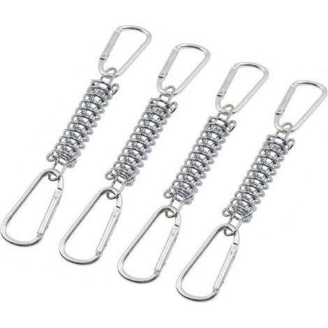 Lot 4 Boucles Ressort Tension en Acier Inoxydable, Fixation Store/Voile/Dombrage (4 Ressorts Helicoidaux 8 Mousquetons, Pour (1/4)