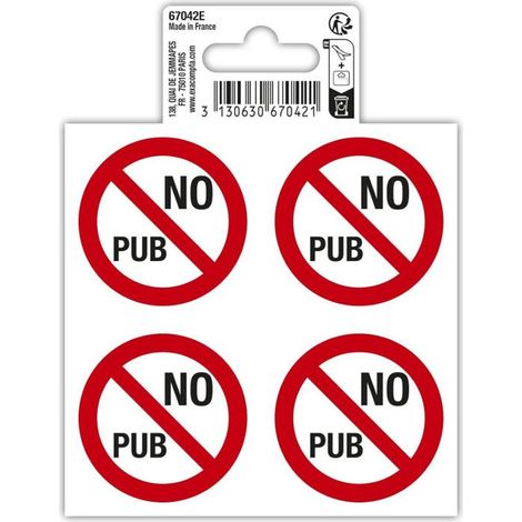 Signalétique adhésive - No pub - 10x10cm - 4 pictogramme par planche - PVC (1/3)