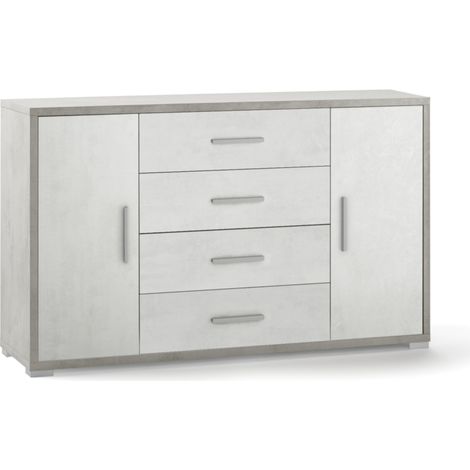 mobile 2 ante 4 cassetti bianco e cemento, 137x84x41 cm