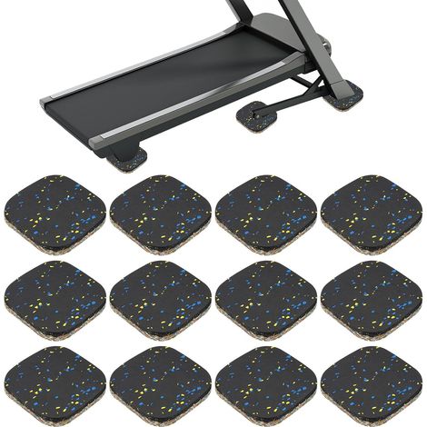12 Pcs Tapis de Treadmill, 4x4x0.6 Tapis de Sol en Mousse Haute Densité Anti-Vibration et Anti-Bruit pour Équipement d'exercice pour Tapis Protection Réduction, Jaune Bleu (1/5)