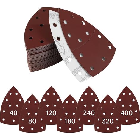 Lot de 63 feuilles de papier abrasif triangulaire, 11 trous, pour ponceuse triangulaire, grain 40/80/120/180/240/320/400 (1/5)