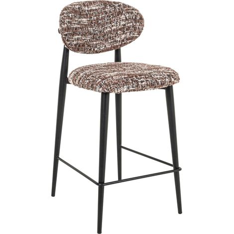Tabouret de comptoir design dossier tissu hazel piètement noir - Tissu hazel chiné marron (1/5)