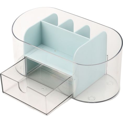 Organisateur de maquillage de bureau à tiroir compartimenté, transparent, bleu (1/5)