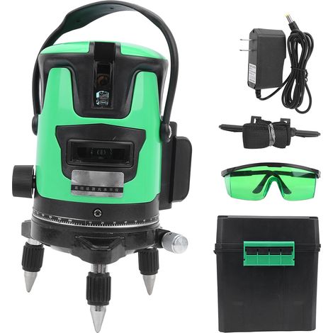 Niveau laser vert 2 lignes 360° auto-nivelant extérieur outil rotatif AC100-240V (1/5)