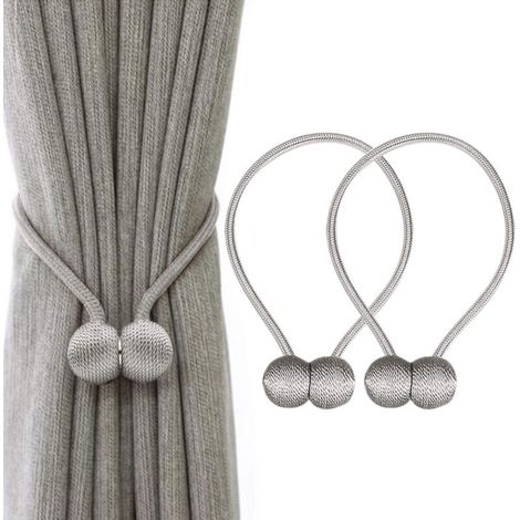 Pinces à cravate pour rideaux VS attaches magnétiques fortes pour rideaux décoratifs de maison et de bureau, clips de fixation tressés de style européen, 1 paire (gris)