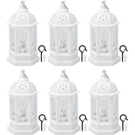 Lot de 6 lanternes LED blanches style marocain rétro, décoratives pour Ramadan, Aïd, mariage, fête, maison et jardin. (1/5)
