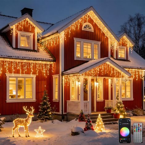 Guirlande lumineuse stalactite de glace 13 m, guirlande lumineuse LED extérieure, 400 LED, RVB, 16 millions de couleurs, LED intelligente, lumières de Noël, contrôle par application pour salon, maison (1/5)