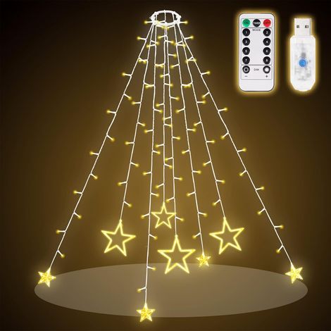 SALCAR 2m Christbaumbeleuchtung mit Ring, Sterne Lichterkette Weihnachtsbaum mit Fernbedienung und 9 Modi, LED Tannenbaum Überwurflichterkette, Warmweiß (1/5)