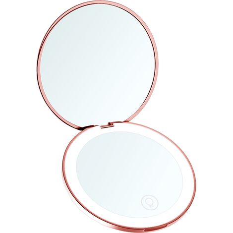 Miroir De Maquillage LED - Portable Pliable - 9 Cm De Diamètre - Épaisseur 1,8 Cm - Pour Voyage Et Utilisation Quotidienne - 1 Pièce (1/5)