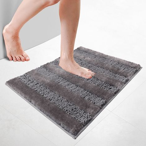 VOUNOT® Chenille Badematte Rutschfeste, Mikrofaser Badezimmerteppich 50x80cm Grau