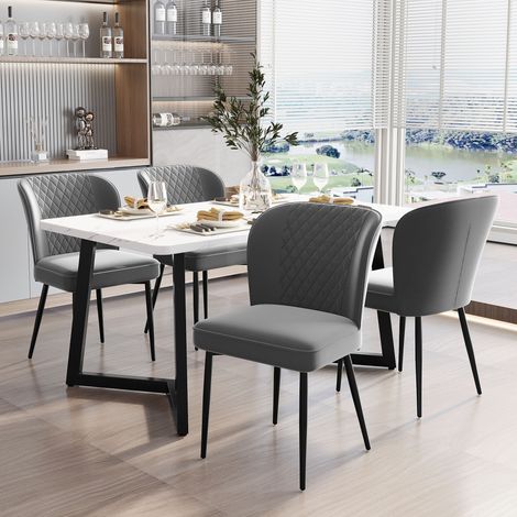 Chaise de salle à manger (4 pièces), gris foncé, chaise design rembourrée avec dossier, assise en velours, structure en métal