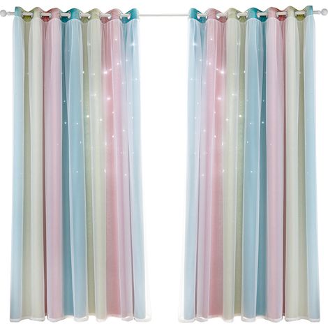 Rideaux occultants double couche à motif étoiles ajourées dégradé simple (2 pièces) pour chambre et salon. (1/2)