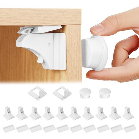 Enfant Magnétique Cabinet de Sécurité, Sécurité Placard Bébé (10 Verrous & 2 Clés), Serrure Magnétique Invisible pour Sécurité Enfant, Tiroir Securite Bebe Bloque, Blocage Sans Perçag