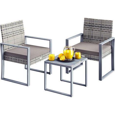 Polyrattan balcony set 3 piece grey weatherproof (1/5)