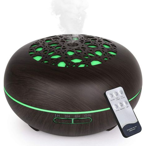 550ML Diffuseur Huiles Essentielles Avec Télécommande, Humidificateur Diffuseur D'huile Essentielle Electrique pour Maison, Bureau, Chambre, Yoga, Grain de Bois Profond (1/5)