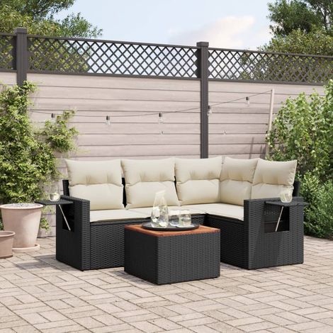 vidaXL Set Divani da Giardino 5 pz con Cuscini in Polyrattan Nero (1/3)