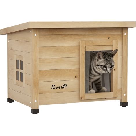 Maison pour chats extérieure en matériaux naturels, résistante aux intempéries, pour chats jusqu'à 6 kg, dimensions 57 x 45 x 43 cm (1/5)