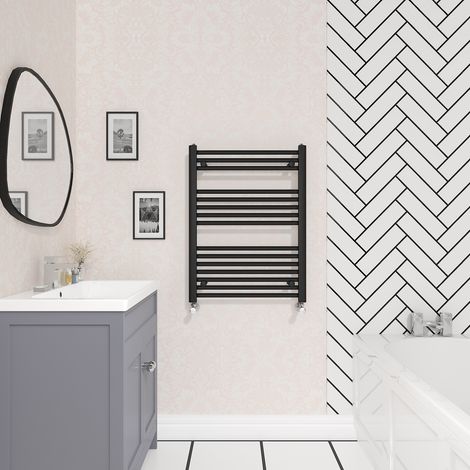 Bathroom Straight Heated Towel Rail Radiator Ladder Warmer Heating Black 800x600mm (1/5)