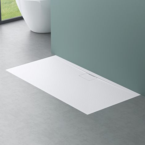 Mai & Mai Receveur de Douche Bac à Douche Blanc en Résine Marbre Artificielle Bac de Douche 80x160x3 cm Bonde Compris Geo07 (1/5)