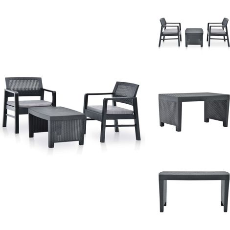 3-tlg. Garten-Lounge-Set Kunststoff Anthrazit - Gartenmöbel Set - Loungesessel - Esstisch - Outdoor Möbel - Balkonmöbel (1/5)
