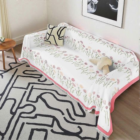 Housse de canapé rayée à imprimé floral, serviette de canapé, plaid de canapé, housse de canapé B-908 180x340 cm (1/3)