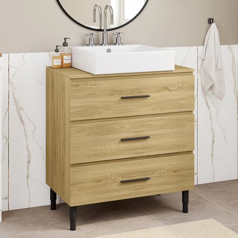 Mueble de baño de 80 cm con 3 cajones de haya y negro y patas telescópicas