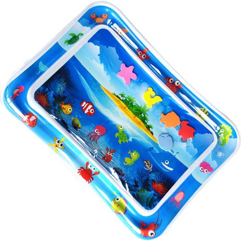 Tapis d'eau gonflable pour bébé en PVC, motif poissons, forme rectangulaire, style île bleue (1/5)