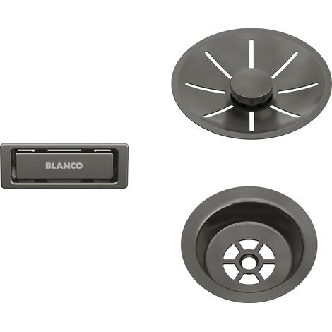 Blanco Ab-und Überlaufset Satin Darksteel Ab- und Überlaufgarnitur, Überlaufset für Einzelbecken-Spülen mit InFino, passend für Subline, Etagon, Pleon, Palona