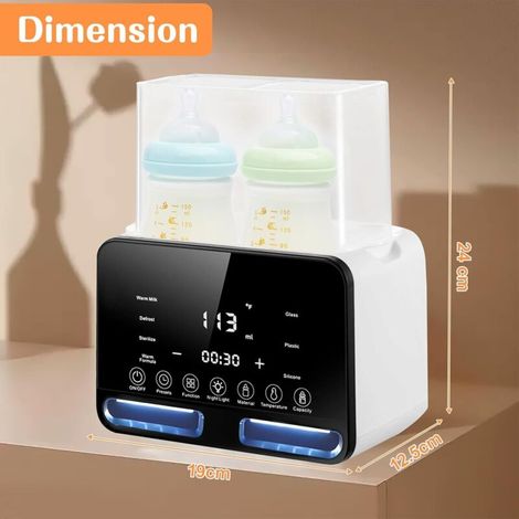 Chauffe biberon Baby pour 2 Biberons, Blanc – Chauffe biberon 4-en-1 avec Stérilisateur et Régulation de Température, Réchauffeur d’Aliments pour Bébé pour Chauffage et Décongélation (1/5)
