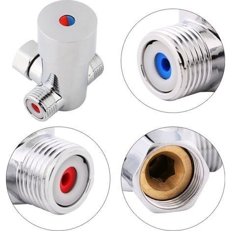 Thermostat-Mischbatterie, G1/2, mit Warm- und Kaltwasser-Mischventil, Messing und Kupfer, für Duschsysteme, Thermostatsteuerung (1/4)