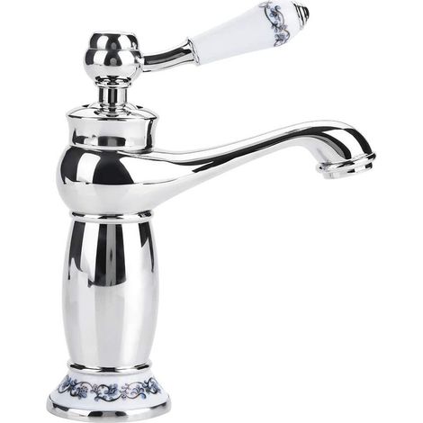 Chrome Robinet mitigeur de lavabo d'évier en laiton Porcelaine noire et blanche Col long Floral vintage Céramique (1/5)