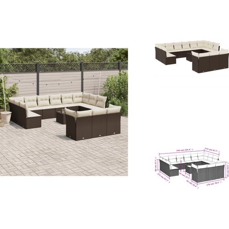 The Living Store 14-tlg. Garten-Sofagarnitur mit Kissen Braun Poly Rattan - Gartentisch (1/3)