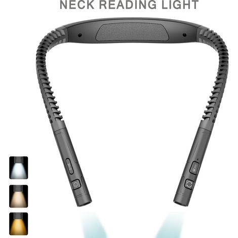 Lampe de cou LED noire mains‑libres, 3 températures de couleur, gradation sans palier, minuterie 30‑60 min, IP44, lampe de lecture rechargeable USB‑C (1/4)