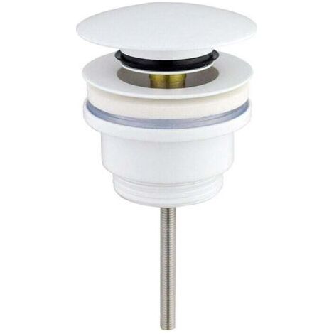 Raccord de vidange universel à bouton-poussoir, blanc mat, convient aux lavabos et bidets, raccordement 1 pouce. (1/4)